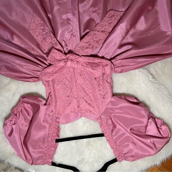 Sz XS or 00 Vintage Pink Mauve Puffy Sleeve Lace A line midi dress - Picture 9 of 13